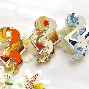 Japanese Fox Hard Enamel Pins | Red Fox, Kitsune, Silver-Blue Fox Variants