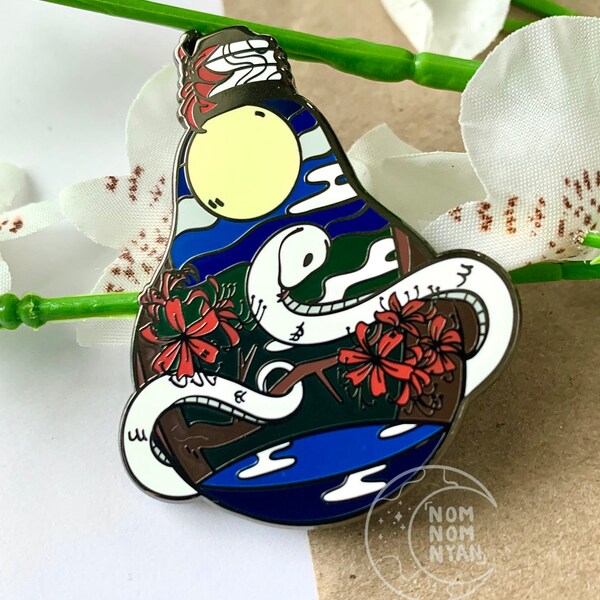Red Spider Lily Snake Hard Enamel Pin | Nature Lightbulb Series