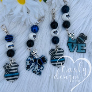 Police Keychain - Thin Line Keychain - Black and Blue Keychain - Gift Police Wife - Officer Gift