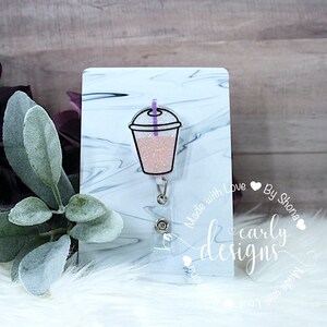 Retractable ID Badge Reel (Bobo Drink Pink) Nurse Teacher Employee Badge Reel