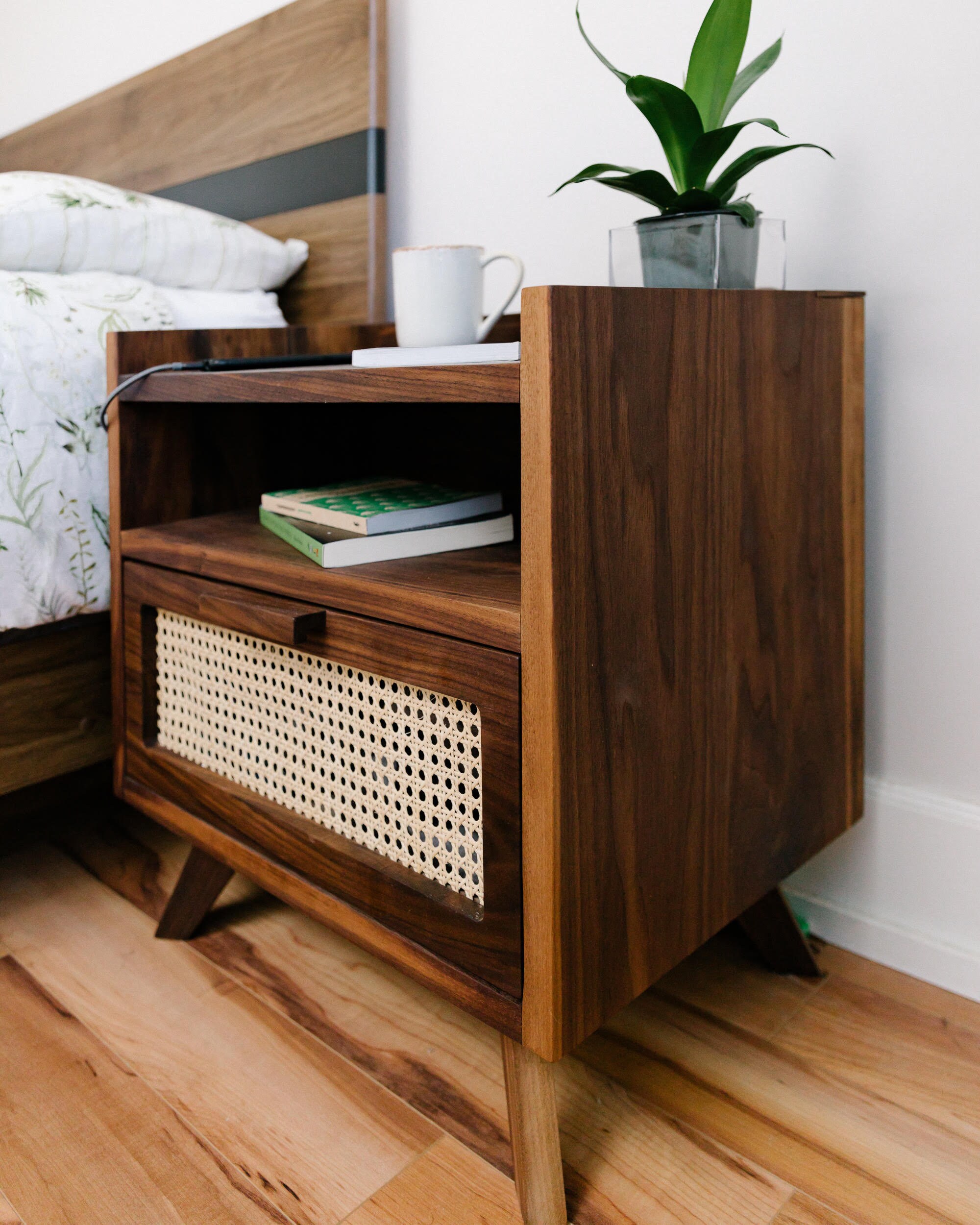 The Mendada Nightstand with integrated lighting and rattan Etsy
