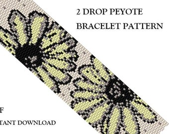 Daisy Peyote Bracelet Pattern, Flower Peyote Stitch, Even Count Peyote Stitch, Miyuki Delica Pattern, PDF file Pattern, Beading pattern