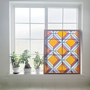SAMPLE SALE: Framed Bright Eclectic Geometric Stained Glass Panel, Home Decor, Modern Glass Art