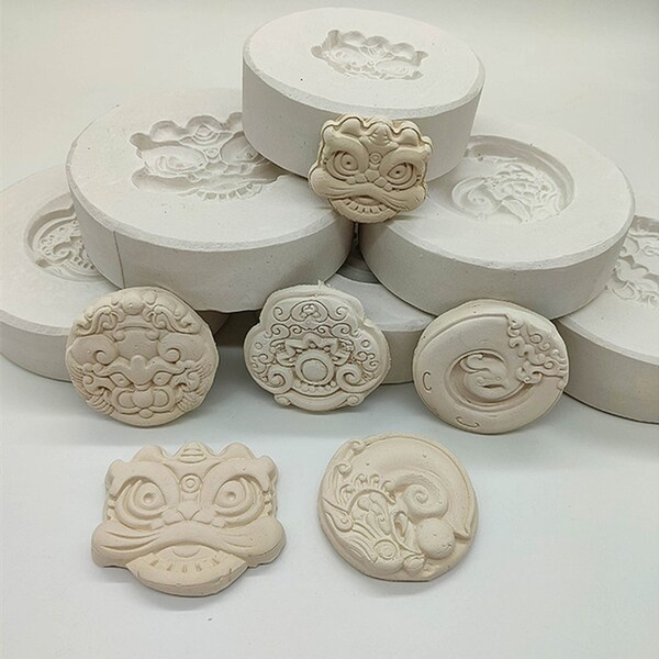 Chinese Printing Mold, Soap Candle Mold Lion, Dragon and Phoenix Kylin Plaster Mold, Pottery Mold, Pottery Tools Slip Casting Mold Ceramics