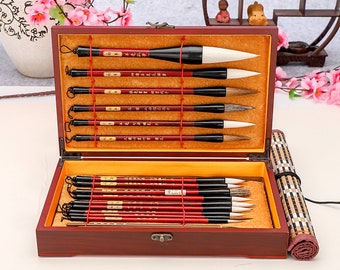 Claborate Painting Brush Watercolor Chinese Calligraphy Brush Set Kanji Japanese Sumi Painting Drawing Brushes Bamboo Brush Holder 17 PCS