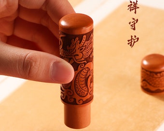 Custom Chinese stamp Traditional Zodiac Chinese Name seal Wood Stamp Personalized Private Seal Chinese Gift