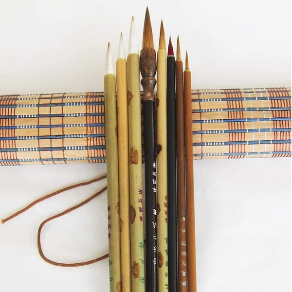 Malerei Schreibpinsel Aquarell Chinesische Kalligraphie Pinsel Set Japanische Sumi Malerei Zeichenpinsel 8 Stück / Set + Bambus Pinselhalter