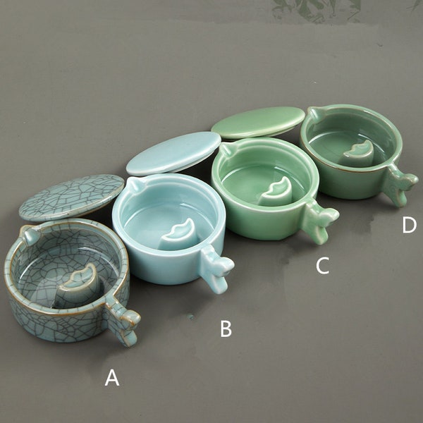 Multifunction Green Round Celadon Ceramic Water Bowl | Dish Wash Brush Ink Refill Lid Cap | Pen Holder Calligraphy Supply