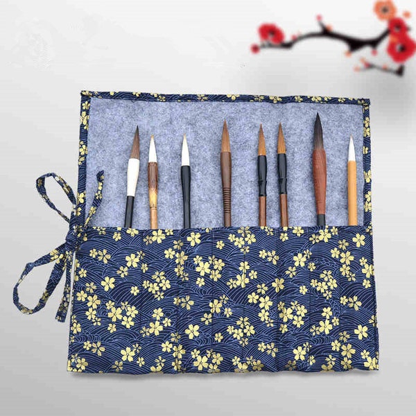 Paint Brush Holder Artist Paint Brushes Case Roll Up Pen Holder Canvas Pouch Bag Calligraphy Brush Holder Rollup Portable Protector