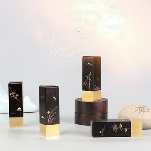 Custom Brass Seal Sandalwood Seal Personal Chinese Name Stamp Chinese Symbol Chinese Art Seal for Calligraphy and Sumi Painting