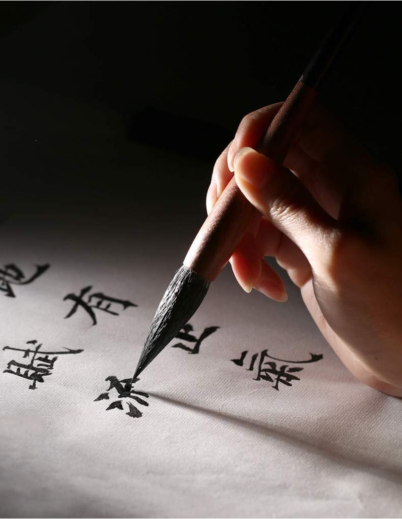 Pinceau de calligraphie chinoise aquarelle Kanji Sumi pinceau de dessin manche en bois pinceaux maîtres faits à la main Orientalartmaterial fourniture de calligraphie image 4