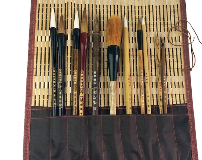 Watercolor Brushes Chinese Calligraphy Brush Set Kanji Japanese Sumi Painting Drawing Brushes 11 Piece/Set+Roll-up Bamboo Brush Holder