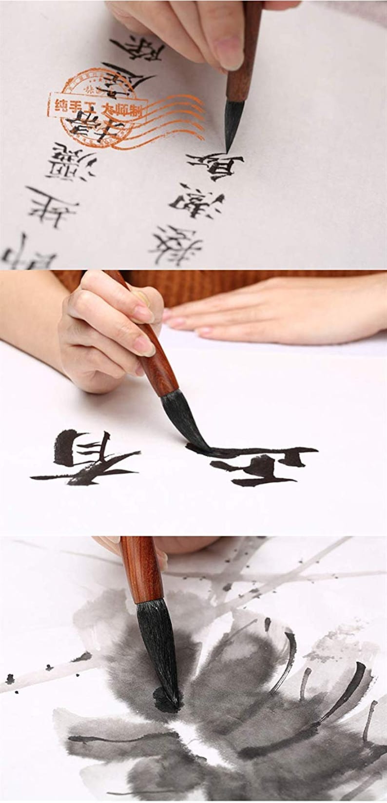 Pinceau de calligraphie chinoise aquarelle Kanji Sumi pinceau de dessin manche en bois pinceaux maîtres faits à la main Orientalartmaterial fourniture de calligraphie image 5