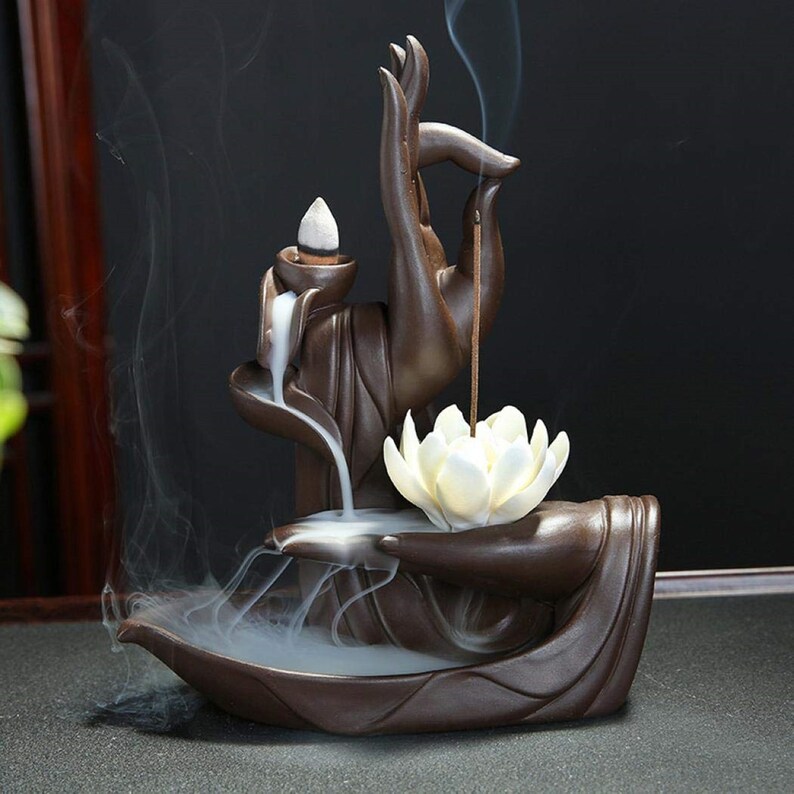 Lotus Flower Monk Backflow Incense Burner Large Handmade Etsy