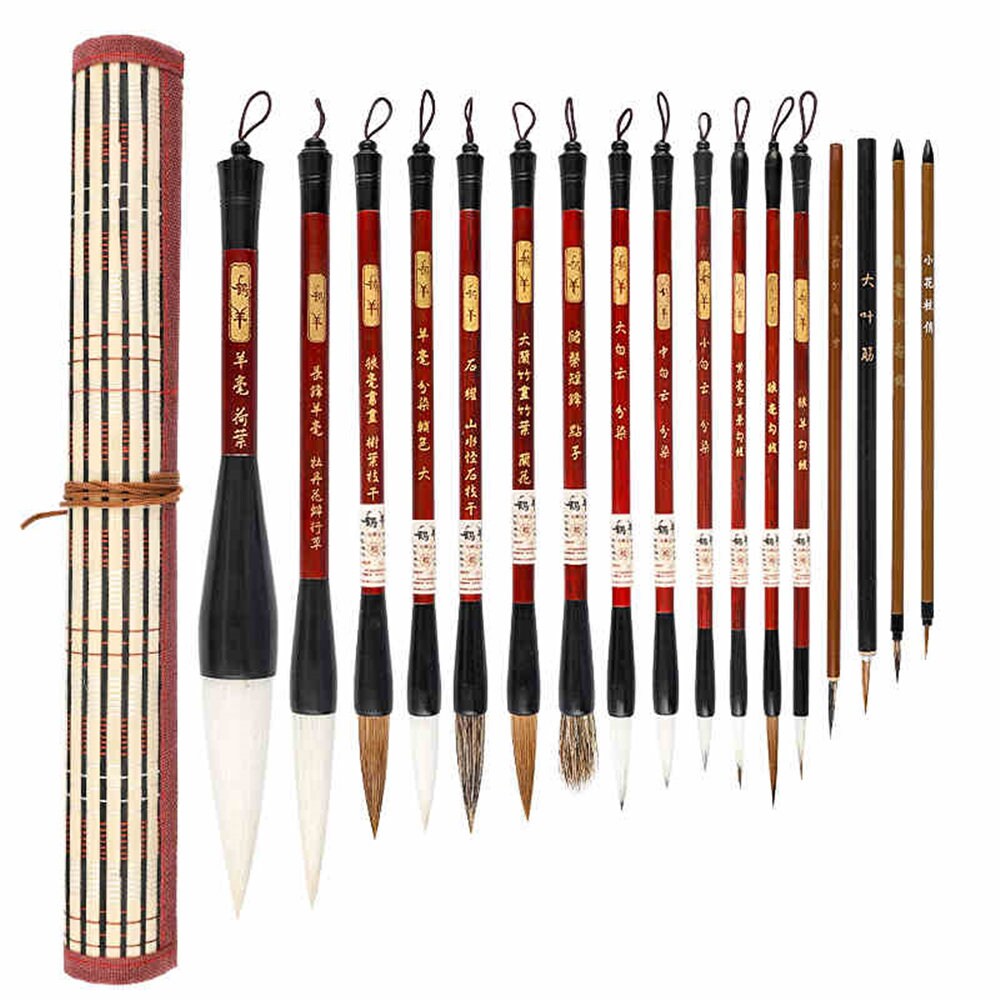 Claborate Painting Brush Watercolor Chinese Calligraphy Brush Set Kanji  Japanese Sumi Painting Drawing Brushes Bamboo Brush Holder 17 PCS 