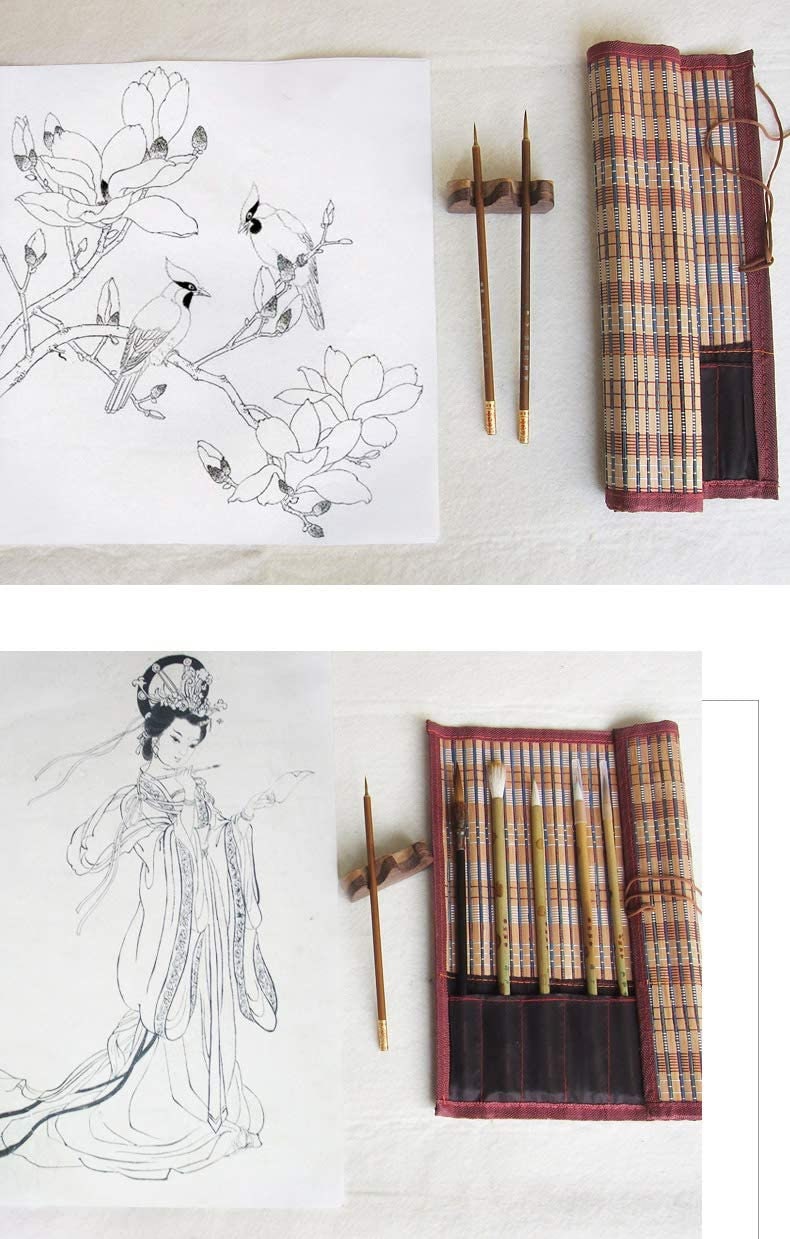Chinese/japanese Calligraphy Brush Writing/painting Set With Brush,  Inkstone, Ink Stick, Ink Plate, Brush Holder, Paperweight. 