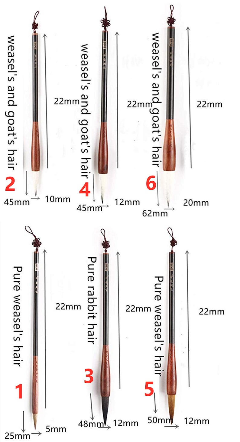 Pinceau de calligraphie chinoise aquarelle Kanji Sumi pinceau de dessin manche en bois pinceaux maîtres faits à la main Orientalartmaterial fourniture de calligraphie image 3