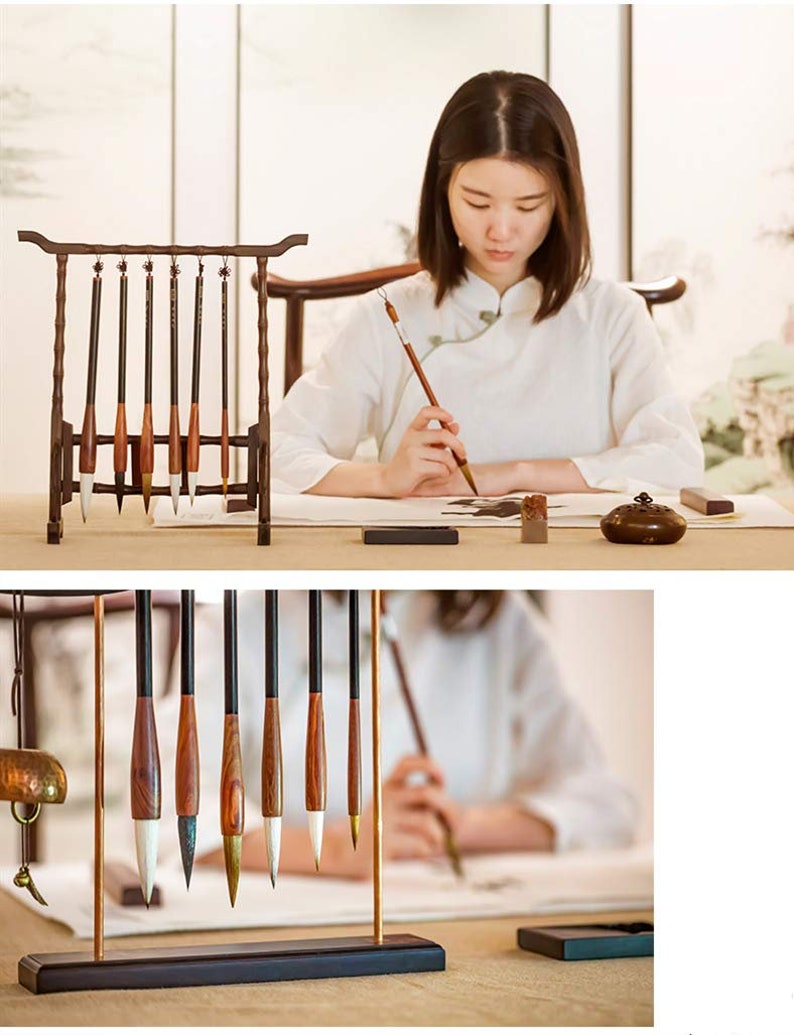 Pinceau de calligraphie chinoise aquarelle Kanji Sumi pinceau de dessin manche en bois pinceaux maîtres faits à la main Orientalartmaterial fourniture de calligraphie image 7