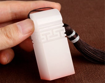 Natural Kunlun Frozen Jade Seal Engraving Calligraphy Painting Stamp Handmade Chinese Stone Name Chop