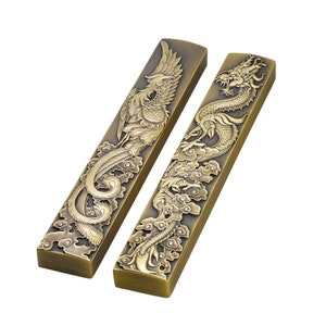 Fermacarte in ottone massiccio da collezione Calligrafia cinese Fermacarte Pittura Scrittura Fermacarte gialli Righello Peso Strumento di pittura in metallo