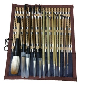 Watercolor Brushes Chinese Calligraphy Brush Set Kanji Japanese Sumi Painting Drawing Brushes 12 Piece/Set+Roll-up Bamboo Brush Holder