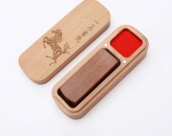 Custom Natural Beech Seal Box  Portable Gift Box of Calligraphy Personal Name Stamp Wooden Seal Storage Box Ox Horn Stamp Box