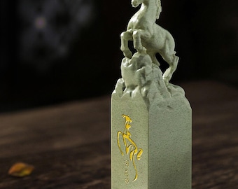 Custom Chinese Name Seal: Horse Qingtian Stone Chop Calligraphy Stamp