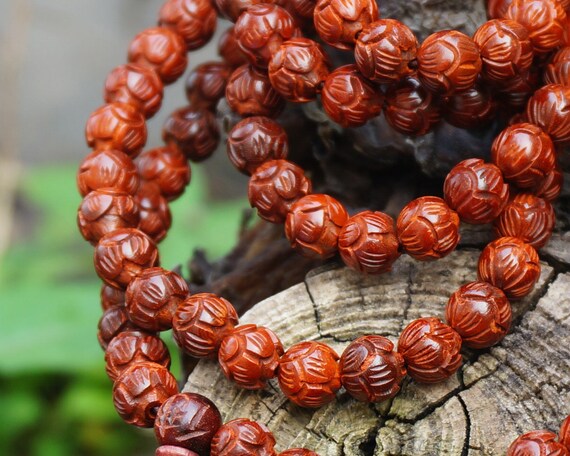 6mm/8mm/10mm/12mm Natural Red Sandalwood Lotus 108 Mala Round