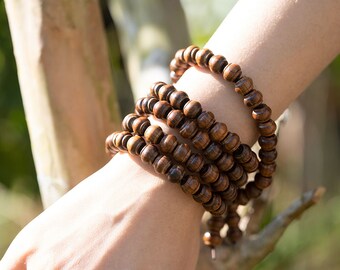 Tibet Buddhism 108 Ebony Wood Barrel Bead Beads Mala Necklace 