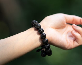 13mm/15mm Natural Black Wooden Beads Dot Beads Bracelets Mala Beads , Yoga Buddhism Prayer Mala Beads