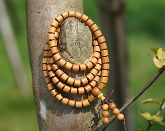 8mm Natural Barrel Wooden 108 Mala Beads , Yoga Buddhism Prayer Mala Beads Brown