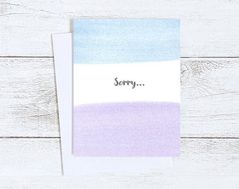 Sorry Printable Card, Blue, Purple, Watercolour Brush Strokes, Digital Card, Blank Greeting Card, Instant Download