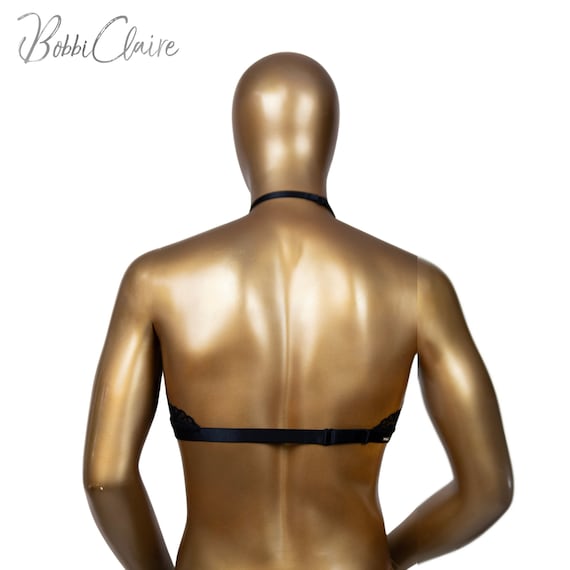 Black Lace Halter Style Bralette, Adjustable Bra for Men -  UK