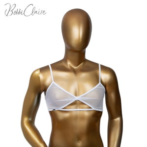 White Sheer Stretch Mesh, Pullover Bralette, Adjustable Bra for Men