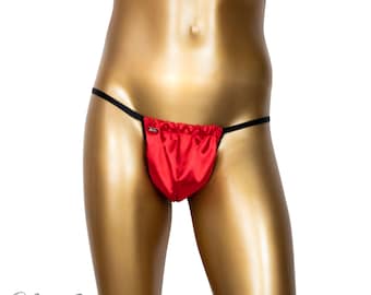 Red Satin G-String for Men, Adjustable, Lined, Comfortable Thong