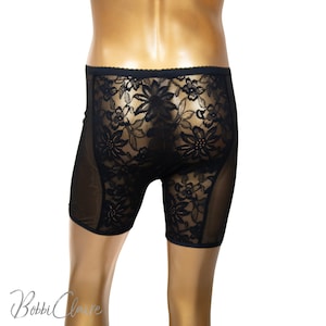 Black Sheer, Floral Stretch Lace, Long and Short Length Boxer Brief for Men