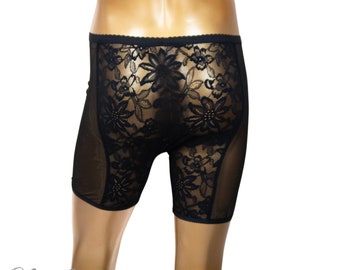 Black Sheer, Floral Stretch Lace, Long and Short Length Boxer Brief for Men