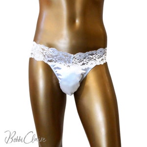White Lace Trim T-Bar, Soft, Lace Band, Comfortable Thong for Men