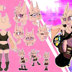 Scheda di riferimento dettagliata dell'arte digitale Commissione personalizzata Pittura digitale di arte furry di Fursona piatta a colori kawaii carina furry