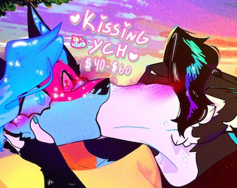 YCH plain background valentines couple kissing flexible most any species romantic face holding your character here cute couple couple art