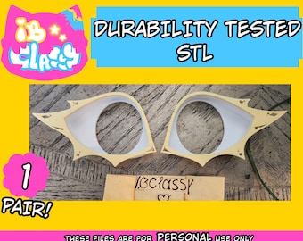 May include: A pair of cream-colored, angular 3D-printed eye blanks with white inner rims. The image includes the text "DURABILITY TESTED STL", "ib classy", "1 PAIR!", and "THESE FILES ARE FOR PERSONAL USE ONLY DO NOT RESELL THESE PRINTS".