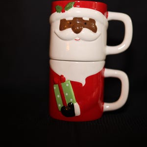 African American/Black Santa Claus Ceramic 2 Pc Stackable Mug Christmas