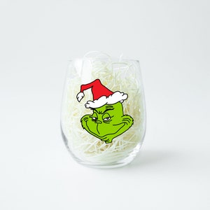 Grinch Stemless Wine Glass, Christmas, Party Favor, Christmas in July