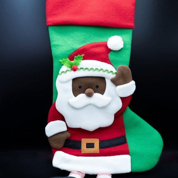 3D Christmas Stocking, Black Santa, African American Santa,family Christmas stocking