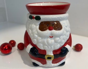 Calentador de fragancias de Papá Noel negro pintado a mano, decoración navideña, incluye 2 velas de té