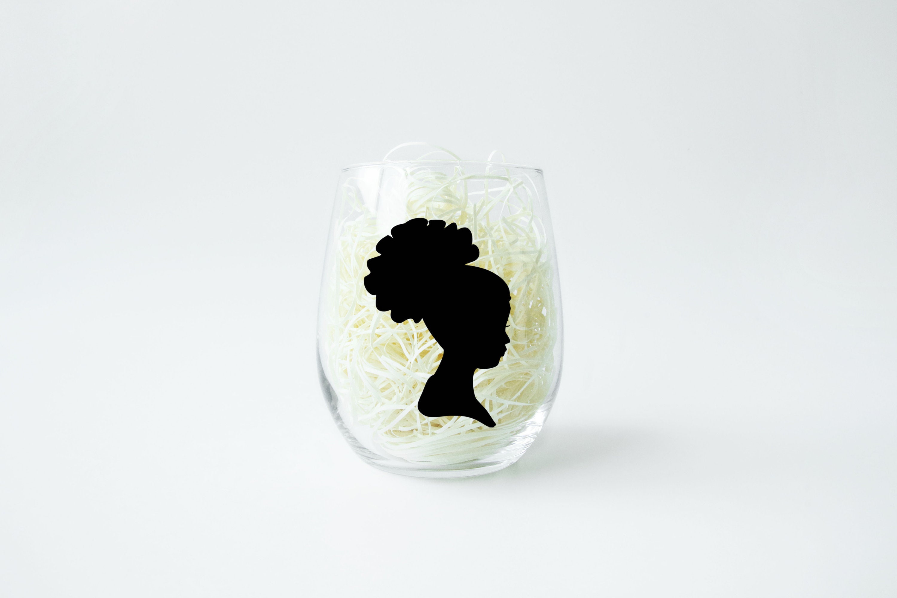 Black Girl Cameo, Stemless Wineglass, African American Female, Afro