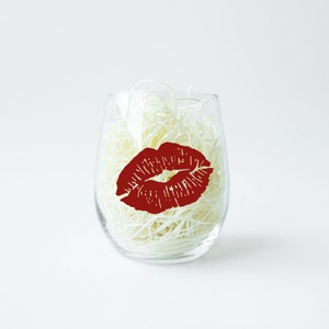 Lipstick Kiss Stemless Wine Glass, Wine Gift, Valentines Day