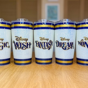 Disney Cruise Line Ship Tumbler | Magic, Wish, Fantasy, Dream, Wonder, Treasure, Destiny, Adventure, & Believe