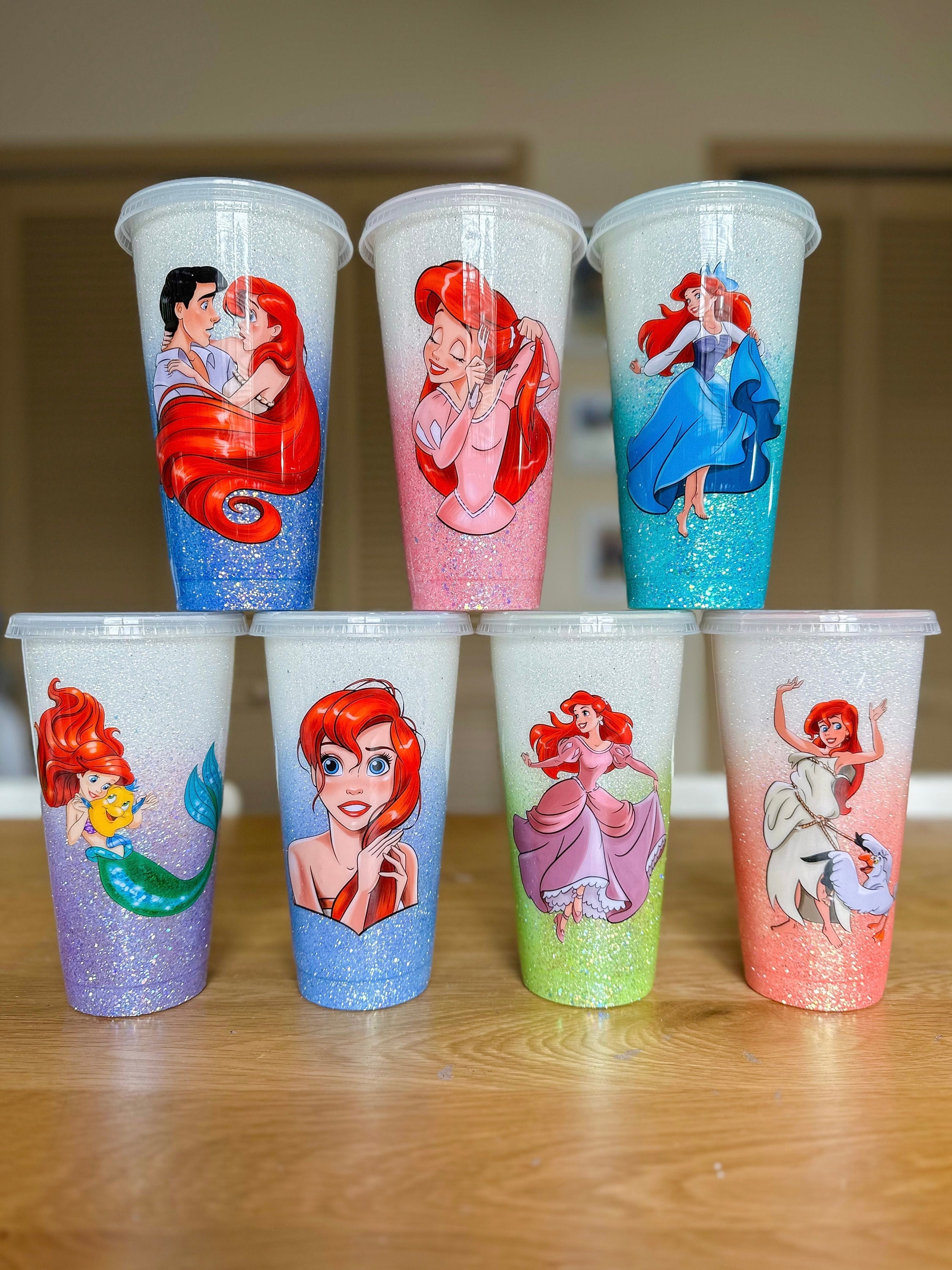 Set Of (3) Styles Ariel - The Little Mermaid glitter water kids cup teacup  NICE