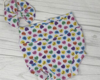 Valentinstag Bummie Set, Mädchen Bummie Set, Bummie und Bow Set, Valentinstag Outfit